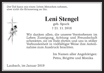 Traueranzeige von Leni Stengel von Laubacher Anzeiger