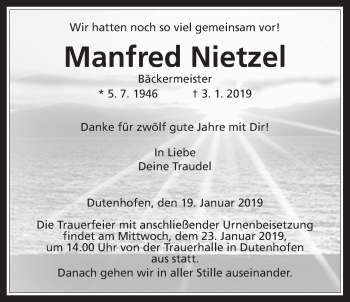 Traueranzeige von Manfred Nietzel von Giessener Allgemeine, Alsfelder Allgemeine