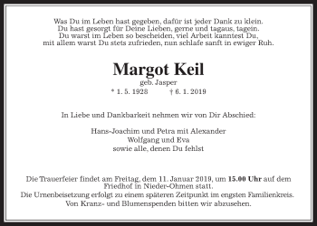 Traueranzeige von Margot Keil von Giessener Allgemeine, Alsfelder Allgemeine