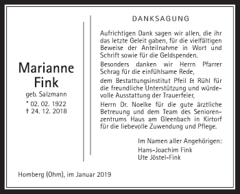 Traueranzeige von Marianne Fink von Alsfelder Allgemeine