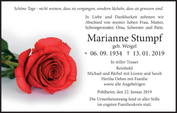 Traueranzeige von Marianne Stumpf von Giessener Allgemeine, Alsfelder Allgemeine