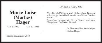 Traueranzeige von Marie Luise Hager von Wetterauer Zeitung, Wetterauer Zeitung