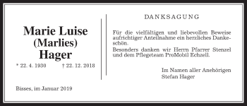 Traueranzeige von Marie Luise Hager von Wetterauer Zeitung, Wetterauer Zeitung