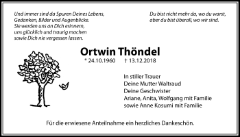 Traueranzeige von Ortwin Thöndel von Licher Wochenblatt, Licher Wochenblatt, Licher Wochenblatt