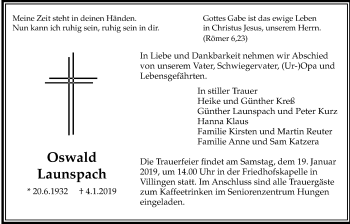 Traueranzeige von Oswald Launspach von Licher Wochenblatt, Licher Wochenblatt, Licher Wochenblatt, Licher Wochenblatt, Licher Wochenblatt, Licher Wochenblatt