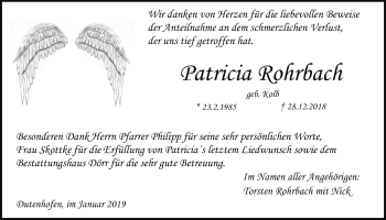 Traueranzeige von Patricia Rohrbach von Giessener Allgemeine, Alsfelder Allgemeine