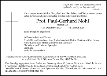 Traueranzeige von Paul-Gerhard Nohl von Wetterauer Zeitung, Wetterauer Zeitung