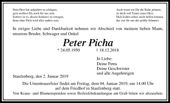 Traueranzeige von Peter Picha von Giessener Allgemeine, Alsfelder Allgemeine