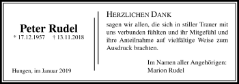 Traueranzeige von Peter Rudel von Licher Wochenblatt, Licher Wochenblatt, Licher Wochenblatt