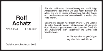 Traueranzeige von Rolf Achatz von Rabenauer Zeitung