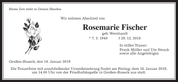 Traueranzeige von Rosemarie Fischer von Giessener Allgemeine, Alsfelder Allgemeine