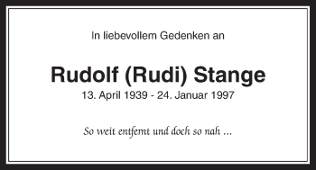 Traueranzeige von Rudolf Stange von Wetterauer Zeitung, Wetterauer Zeitung