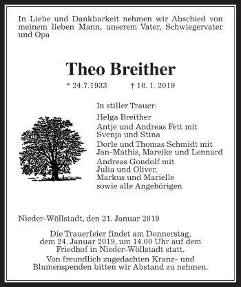 Traueranzeige von Theo Breither von Wetterauer Zeitung, Wetterauer Zeitung