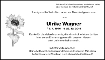 Traueranzeige von Ulrike Wagner von Giessener Allgemeine, Alsfelder Allgemeine