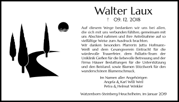 Traueranzeige von Walter Laux von Pohlheimer Nachrichten