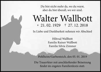 Traueranzeige von Walter Wallbott von Giessener Allgemeine, Alsfelder Allgemeine