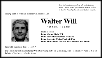 Traueranzeige von Walter Will von Giessener Allgemeine, Alsfelder Allgemeine