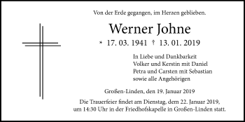 Traueranzeige von Werner Johne von Giessener Allgemeine, Alsfelder Allgemeine