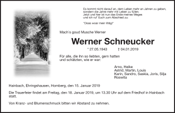 Traueranzeige von Werner Schneucker von Alsfelder Allgemeine