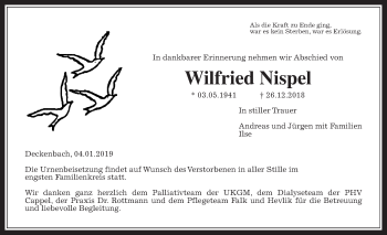 Traueranzeige von Wilfried Nispel von Giessener Allgemeine, Alsfelder Allgemeine