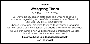 Traueranzeige von Wolfgang Timm von Licher Wochenblatt, Licher Wochenblatt, Licher Wochenblatt