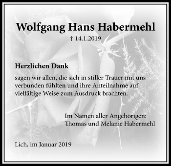 Traueranzeige von Wolfgang Hans Habermehl von Licher Wochenblatt, Licher Wochenblatt, Licher Wochenblatt