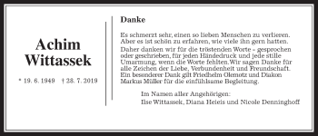 Traueranzeige von Achim Wittassek von Giessener Allgemeine, Alsfelder Allgemeine