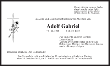 Traueranzeige von Adolf Gabriel von Wetterauer Zeitung