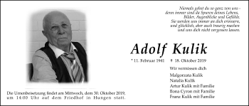 Traueranzeige von Adolf Kulik von Licher Wochenblatt