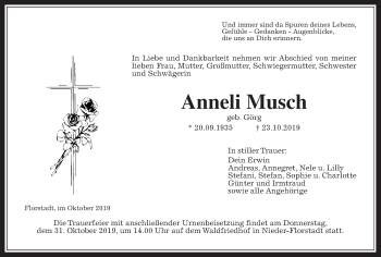 Traueranzeige von Annelie Musch von Wetterauer Zeitung