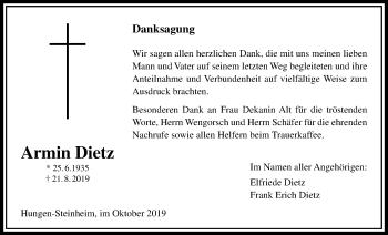 Traueranzeige von Armin Dietz von Licher Wochenblatt