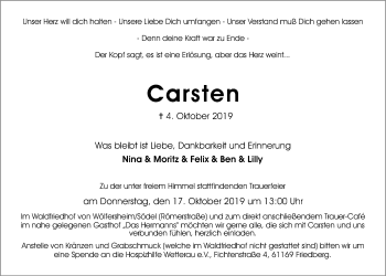 Traueranzeige von Carsten Brodt von Wetterauer Zeitung