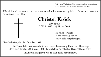 Traueranzeige von Christel Kröck von Giessener Allgemeine, Alsfelder Allgemeine