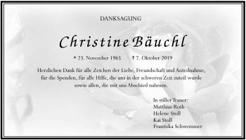 Traueranzeige von Christine Bäuchl von Licher Wochenblatt