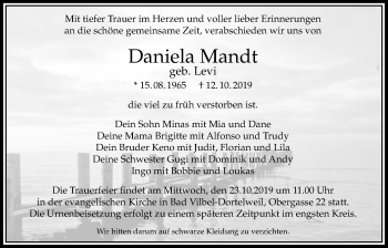Traueranzeige von Daniela Mandt von Bad Vilbel/Karben