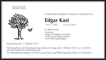 Traueranzeige von Edgar Kast von Giessener Allgemeine, Alsfelder Allgemeine