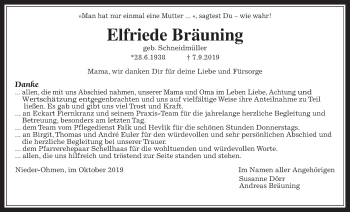Traueranzeige von Elfriede Bräuning von Mücker Stimme