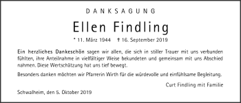 Traueranzeige von Ellen Findling von Wetterauer Zeitung