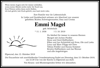 Traueranzeige von Emmi Magel von Alsfelder Allgemeine