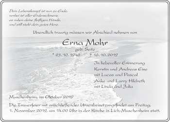 Traueranzeige von Erna Mohr von Licher Wochenblatt