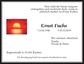 Traueranzeige von Ernst Fuchs von Wetterauer Zeitung
