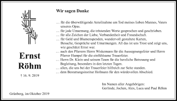 Traueranzeige von Ernst Röhm von Giessener Allgemeine, Alsfelder Allgemeine