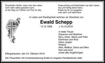Traueranzeige von Ewald Schepp von Licher Wochenblatt