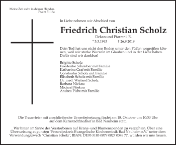 Traueranzeige von Friedrich Christian Scholz von Wetterauer Zeitung