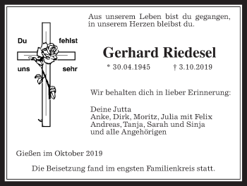 Traueranzeige von Gerhard Riedesel von Giessener Allgemeine, Alsfelder Allgemeine