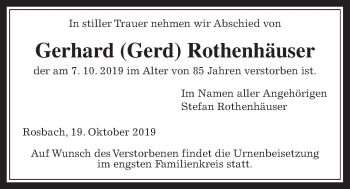 Traueranzeige von Gerhard Rothenhäuser von Wetterauer Zeitung
