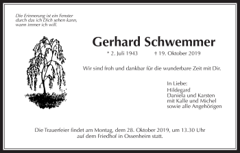 Traueranzeige von Gerhard Schwemmer von Wetterauer Zeitung