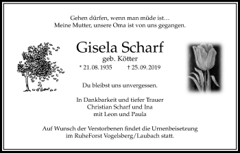 Traueranzeige von Gisela Scharf von Bad Vilbel/Karben