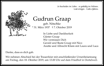 Traueranzeige von Gudrun Graap von Bad Vilbel/Karben