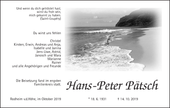 Traueranzeige von Hans-Peter Pätsch von Wetterauer Zeitung